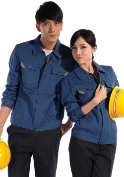 hz-cqwy-065宝蓝长袖纯棉工作服-工作服款式